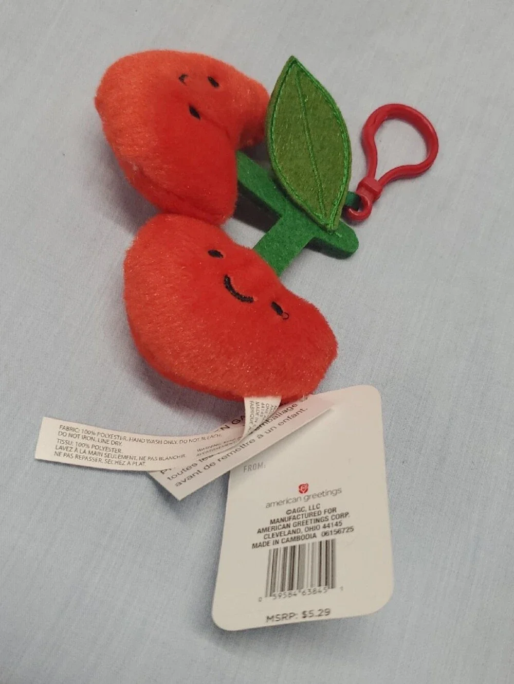 Plush Cherry Keychain Toy - Red